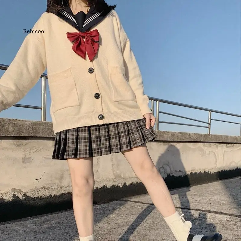 Girl Japanese Korean Fashion Sailor School Uniform Cardigan Cosplay Suit Sweater Anime Student Costume College Youth Purity