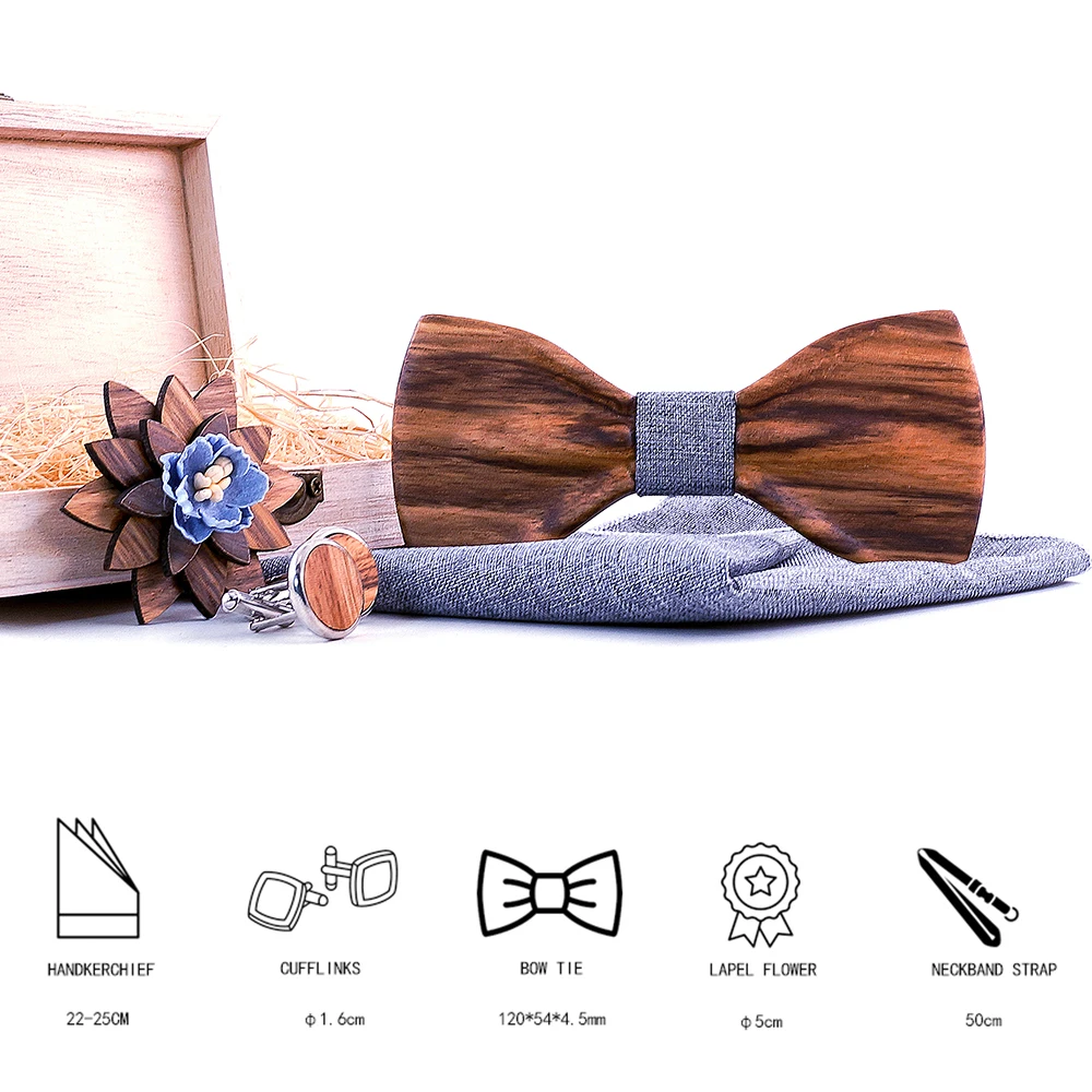 wooden bow tie Men Bowtie Newest Butterfly Knot Mens Accessories Wood Cravat Formal Commercial Suit Wedding  Set