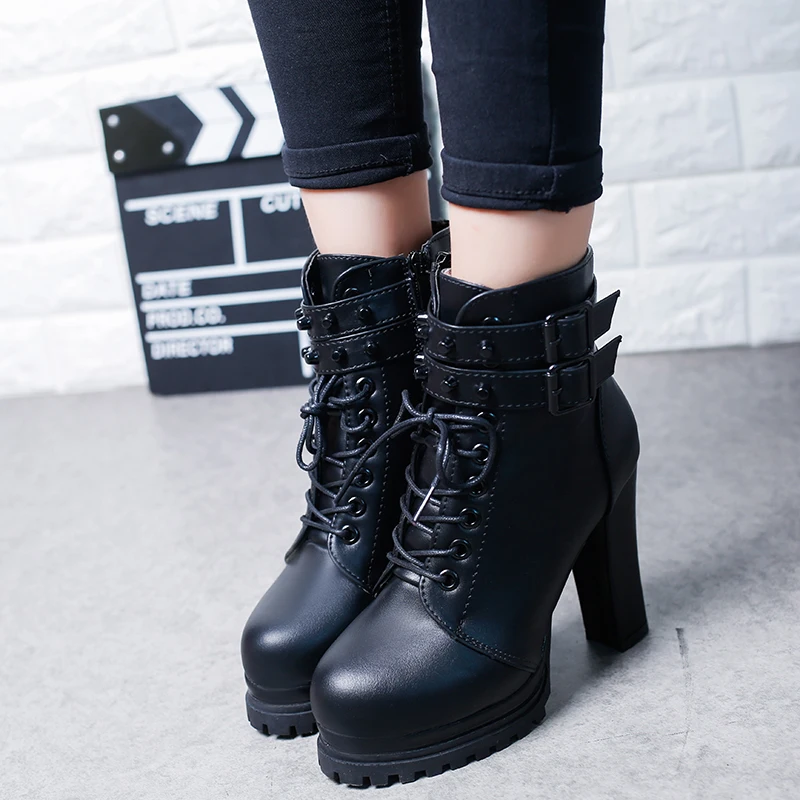 Women\'s Short Boot Lace Up Boots Autumn Shoes Bootee Woman 2019 Booties Ladies Round Toe Luxury Designer Ankle Rubber