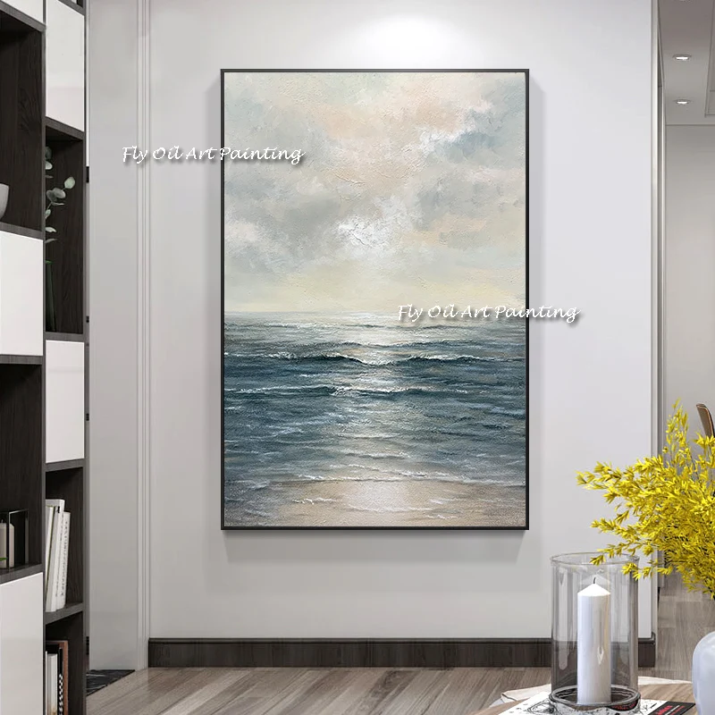 100% Handmade Oil painting  abstract sea level porch seascape painting nordic european modern landscape  luxury decoration