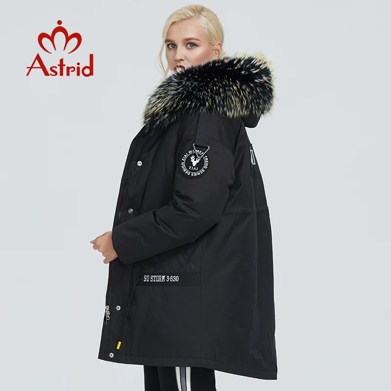 2022 Astrid winter jacket women parka thick warm black cotton casual coat clothing with big natural fur collar design ZR-3030