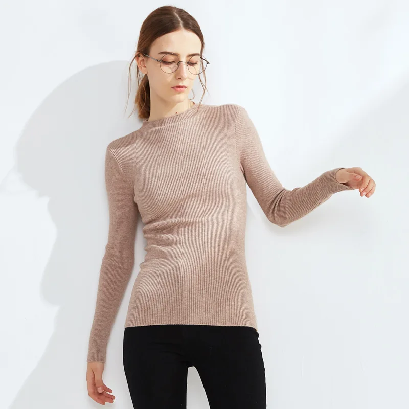 Ribbed Mock Neck Sweater Women Solid Knitted Pullovers Basic Sweaters Super Soft