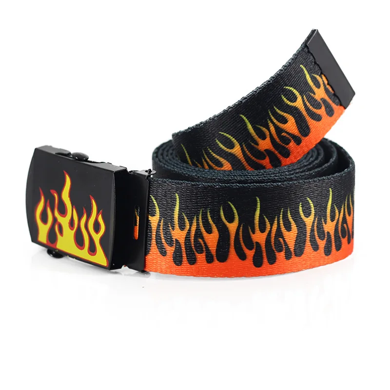 Purple, black new style 130cm Flame Print Long Belt Men Women Canvas Belts fashion Men jeans Waist Belt waistband