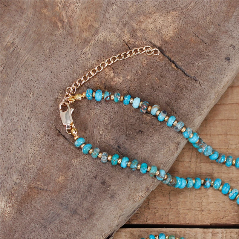 Yoga Tiny Turquoises Blue Jaspers Seed Beads Choker Necklace Boho Holiday Torques Necklace High Quality Jewelry Dropshipping