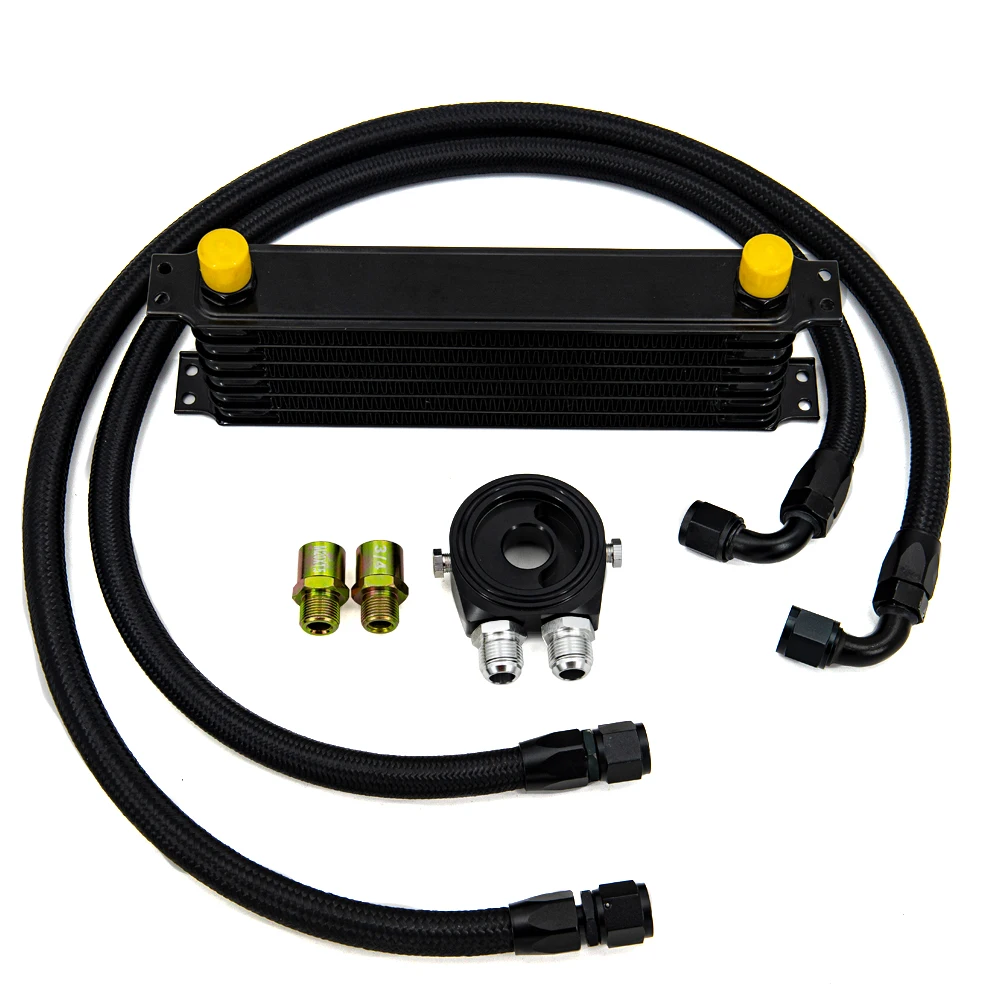 7 Rows Oil Cooler Kit AN10 Transmission Oil Cooler Kit Oil Filter Adapter With Nylon Stainless Steel Braided Hose