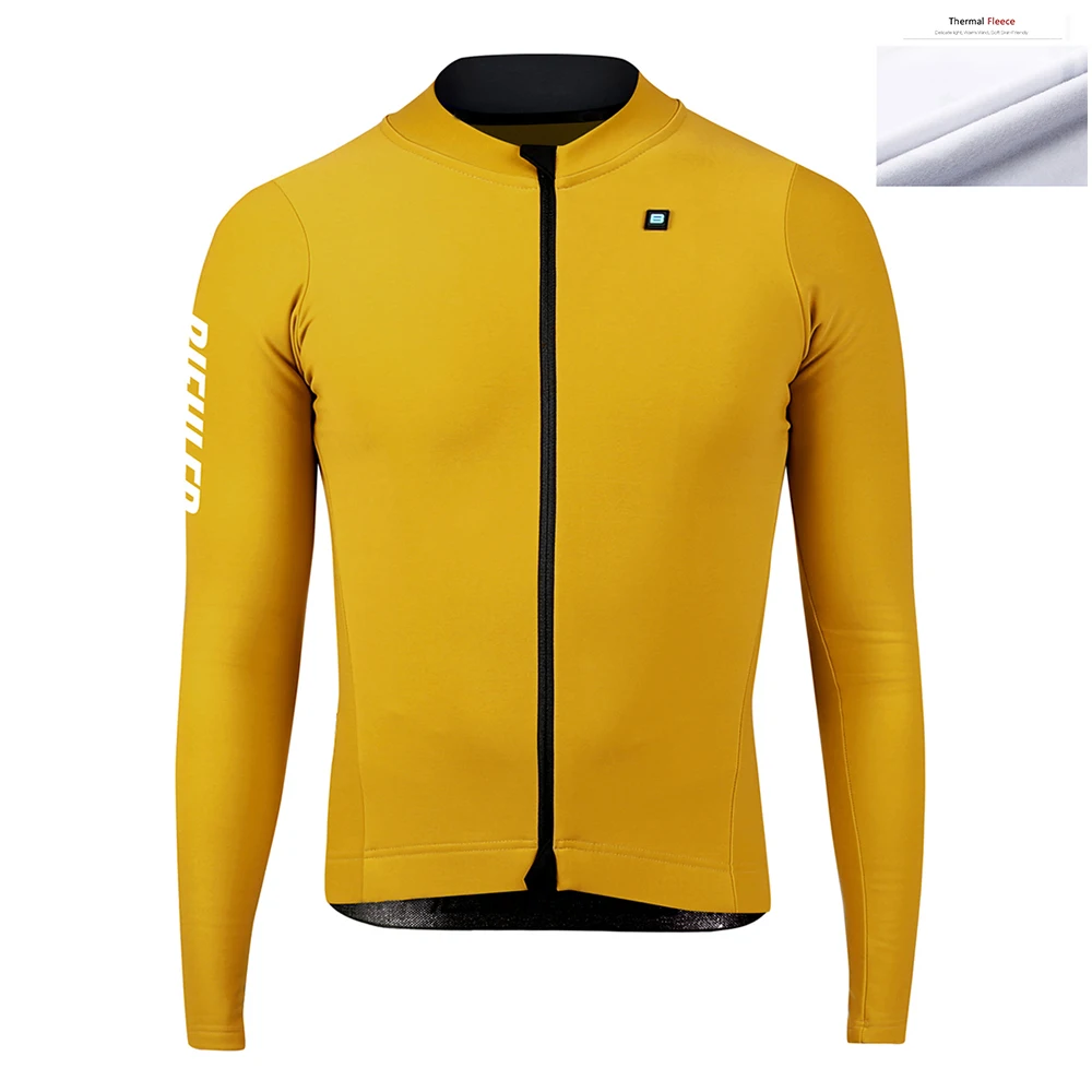 BIEHLER Men\'s Pro Team Cycling Jersey Bike Long Sleeve Thermal Fleece Polyester Winter Maillot Warm Clothes Bicycle Shirt