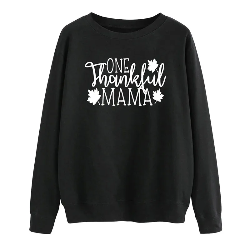 

ZBBRDD One Thankful Mama Letter Cotton Mother Sweatshirt Fashion Mom Gift casual Pullover Graphic Full Long sleeve Tops Shirts