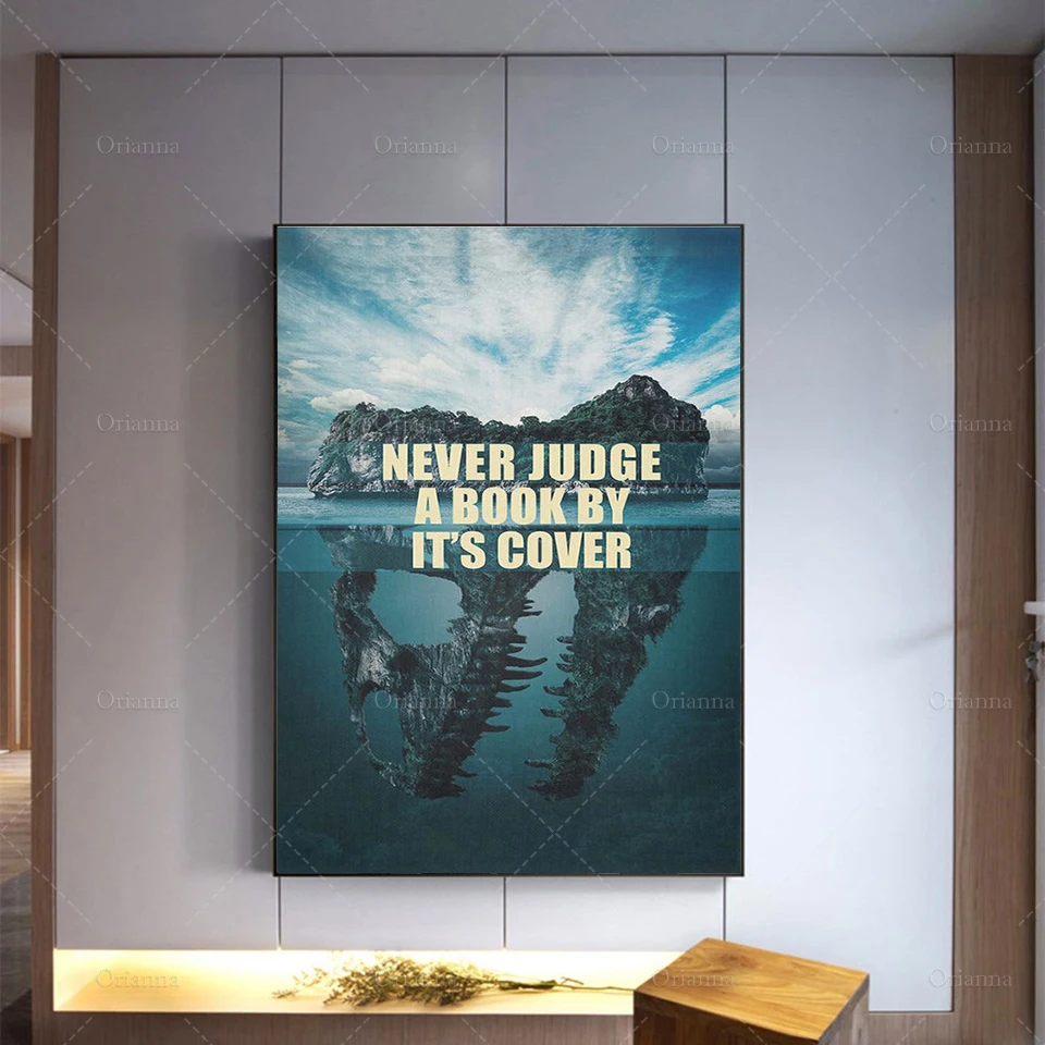 Never Judge A Book By It'S Cover Canvas Wall Art,Motivational Office Decor,Motivational Quotes, Dinosaur, Island Prints Posters