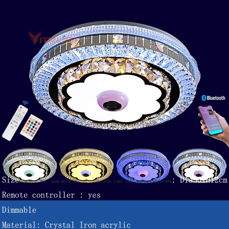 Imagem -06 - Luminária de Teto de Cristal Moderna com Bluetooth App de Música Controle Remoto para Sala de Estar Quarto e Sala de Jantar