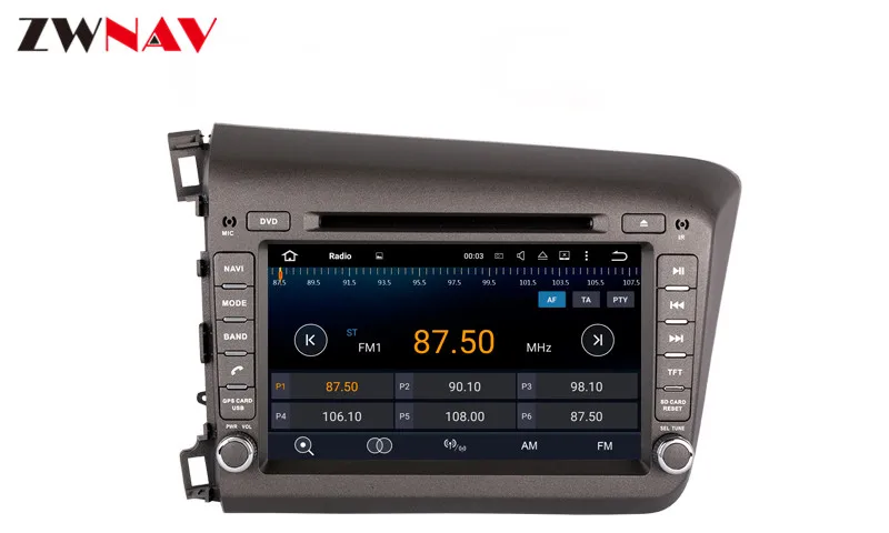 PX6 4G+64G Android 10.0 Car DVD Stereo Multimedia For Honda Civic 2013-2015 Radio GPS Navi Audio Video stereo head unit free map