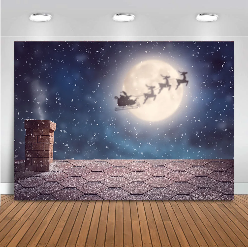 Christmas Backdrop for Photography Fairytale Roof Background Photocall Christmas Reindeer Night Sky Backdrop Photobooth Props