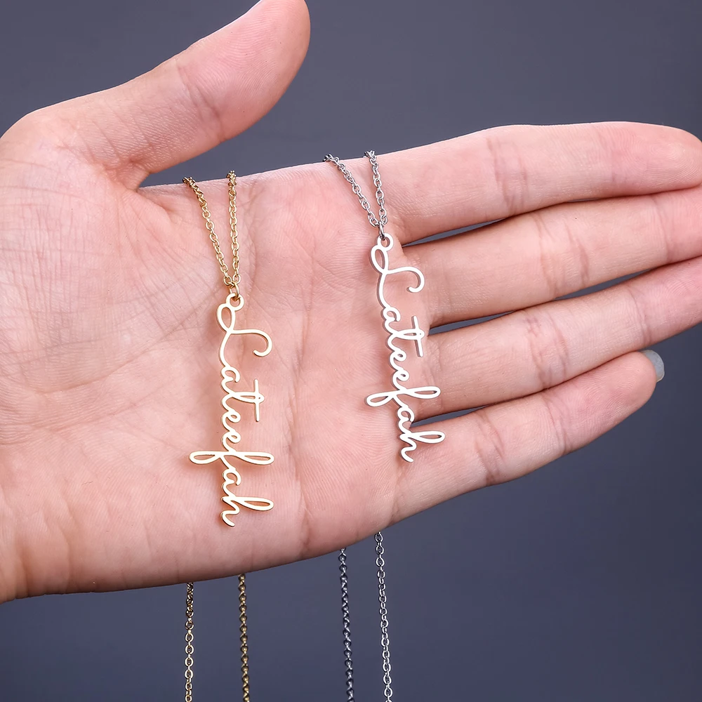 

2020 Handwriting Jewelry Custom Signature Pendant Collier Femme Vertical Individuality Custom Name Necklace For Women Gift