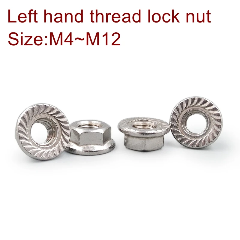 ด้ายซ้ายHex Flange NutสแตนเลสM4 M5 M6 M8 M10 M12 Lock Nut SUS 304 DIN6923