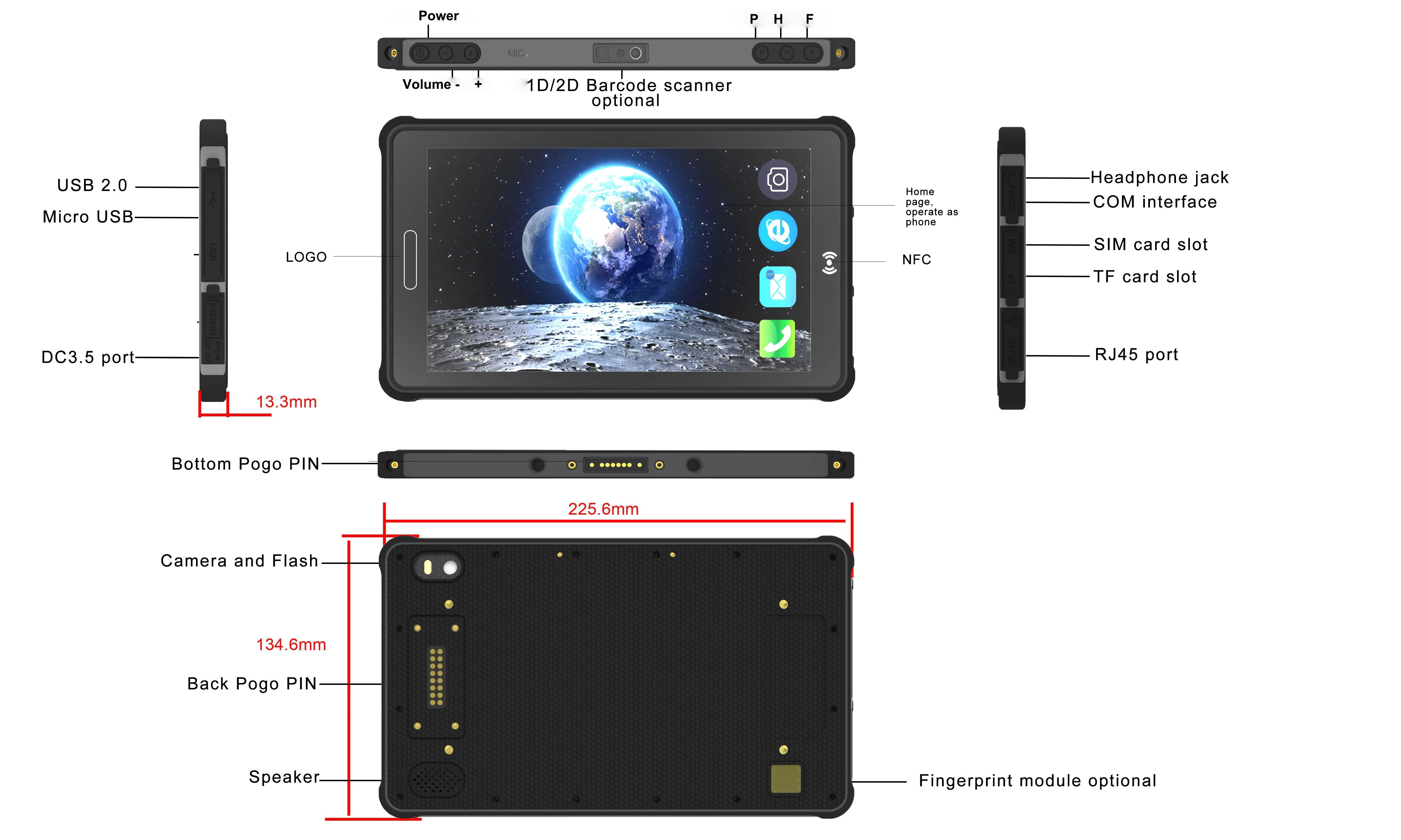 Sincoole 8 Inch Rugged Tablet Android 11 RAM 4GB ROM 64GB With NFC RJ45 RS232 Port,Support 2D Scanner/UHF