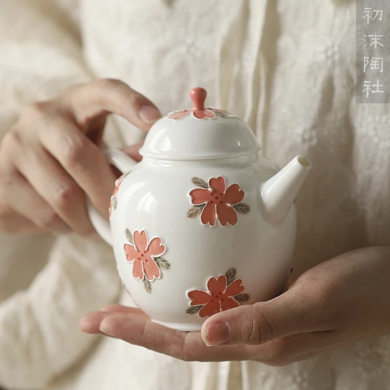 

★hand-painted apricot blossom heap carved small pure and fresh and pure manual single pot set of household utensils