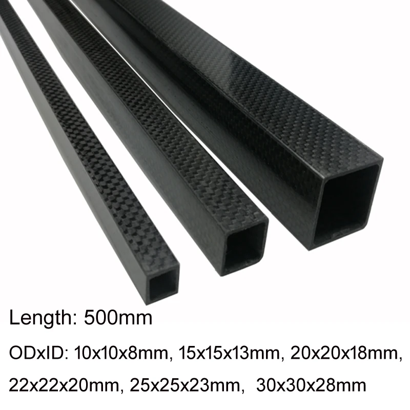 

1pc 3K full carbon fiber square tube high strength length 500mm OD 10mm 15mm 20mm 22mm 25mm 30mm Glossy Surface