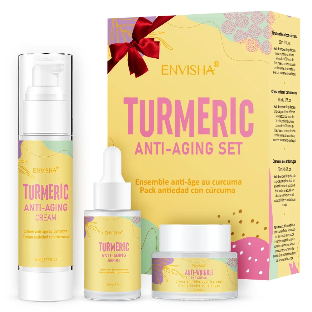 ENVISHA Face Skin Care Set Turmeric Anti-aging Wrinkle Essence Whitening Cream Hyaluronic Acid Serum Shrink Pores Moisturizing