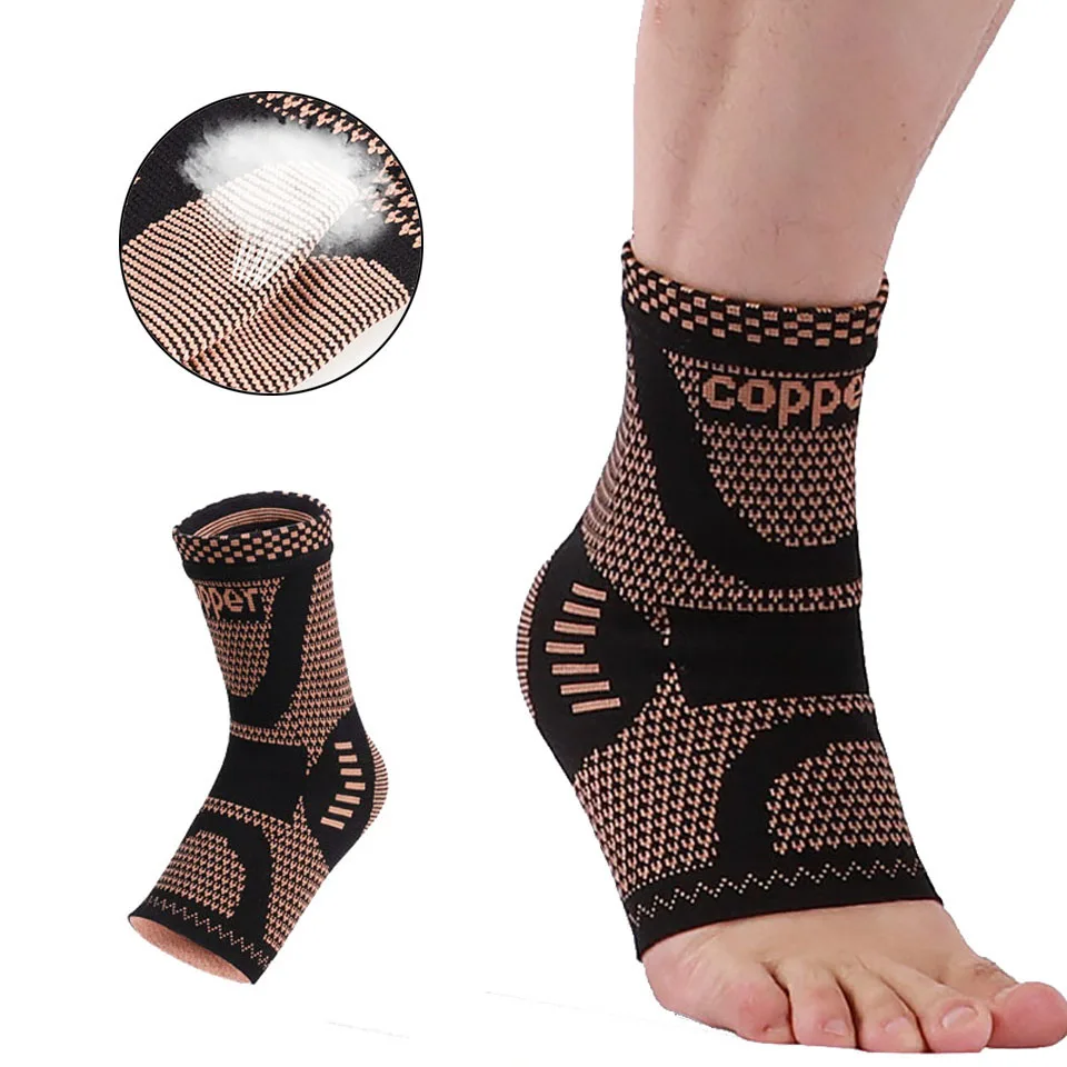 Coolfit 1PC Copper Ankle Brace Compression Ankle Sleeve Support for Women and Men Plantar Fasciitis,Pain Relief,Running,Exercise