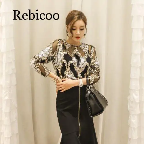 women crystal Blouses sexy lace beads autumn winter top and shirts  blusa femme camisa  wholesale