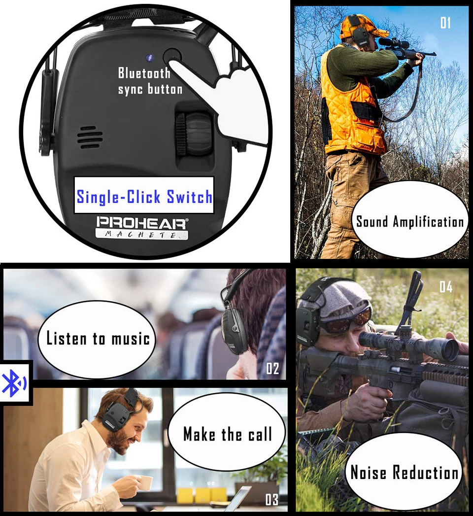 ZOHAN Electronic Bluetooth earmuffs Shooting Ear Protection Earmuffs Noise Reduction Sound Amplification Hearing Protector