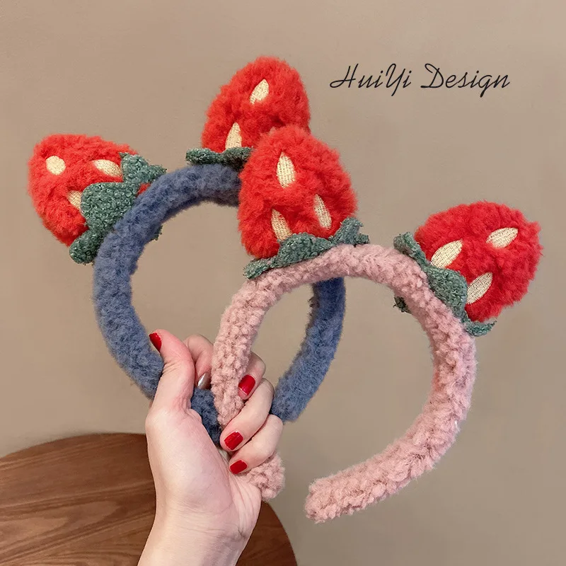 Autumn Winter Girly Cute Three-Dimensional Strawberry Headband Goes Out Wash Face Make-Up Press Hairband  Sweet Hair Accessories