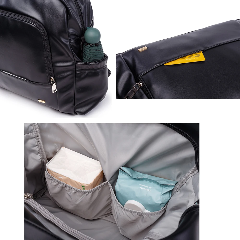 Soboba Waterproof Black Diaper Bag Smooth Leather Larege Capacity Nursing  Changing Backpack for Newborn Baby with 2 Straps - AliExpress 1501