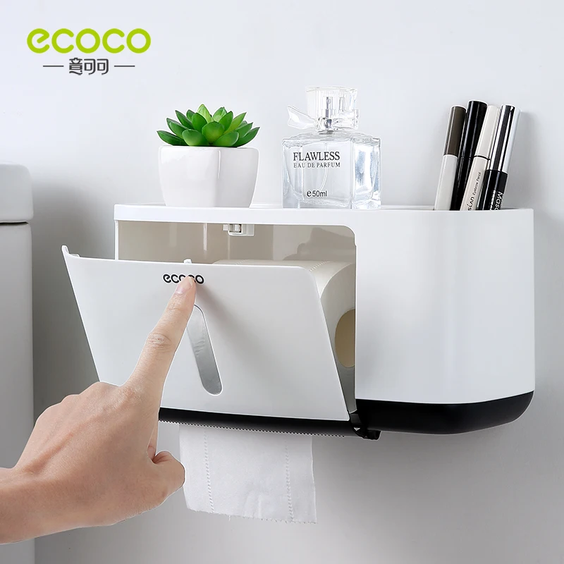 ECOCO Paper Towel Tissue Box Dispenser Wall Mounted Storage Rack Paper Towel Holder Bathroom Organizer Accessories