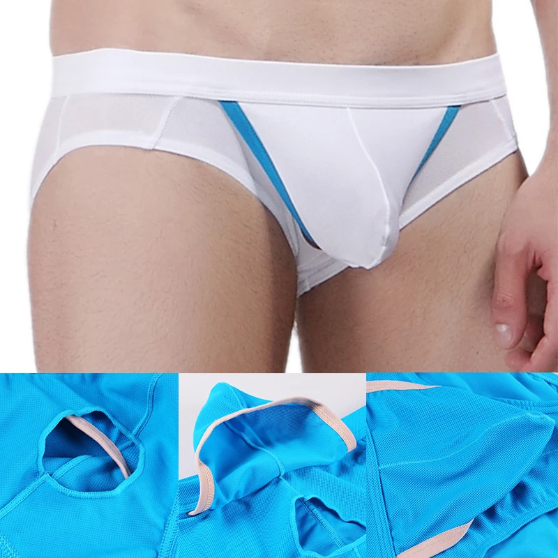 Open Front Pouch Hole Hollow Out Briefs Men Sexy Lingerie Mens Underwear Briefs Tanga Underpants