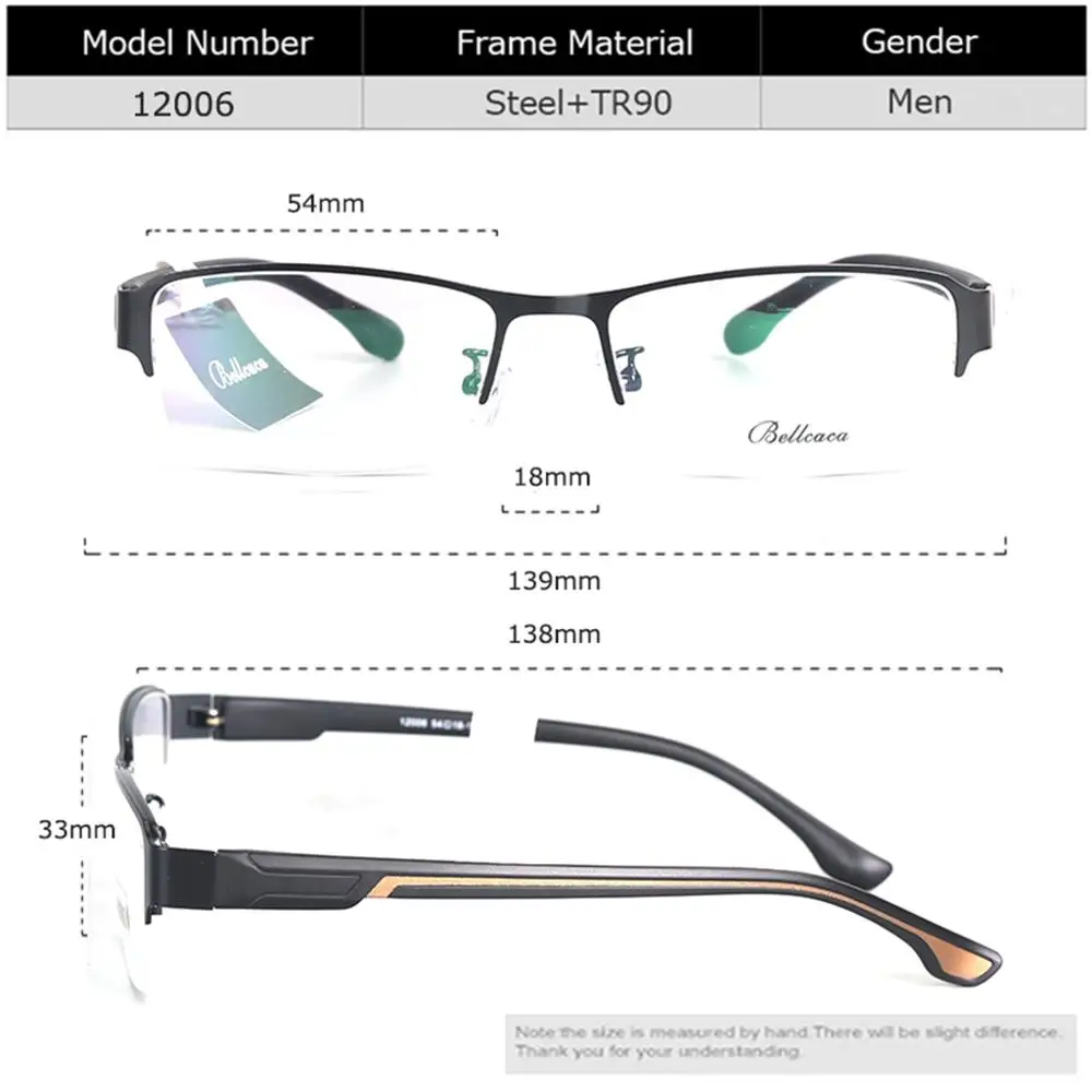 Belmon Reading Glasses Men Women Half-frame Diopter Glasses Male Presbyopic Eyeglasses +1.0+1.5+2.0+2.5+3.0+3.5+4.0 12006A