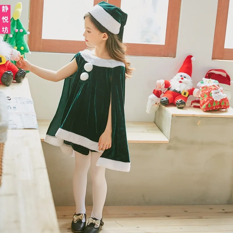 Christmas Children's Clothing Kindergarten Baby Clothing Girls Santa Claus Clothes Shawl Cape Aisha Dress