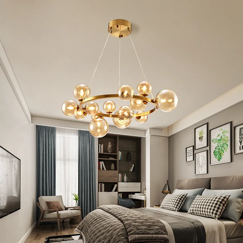 Modern Nordic Gold / Black Round Metal G9 Led Chandelier Glass Globes Modo Pendant Chandelier Lighting Indoor Lighting Fixtures