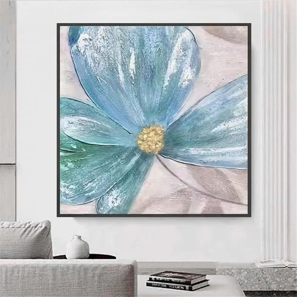 

Modern New Heavy Textured Blue Abstract Flower wall Art Handmade Oil Painting On Canvas Wall Pictures For Home Living Room Decor