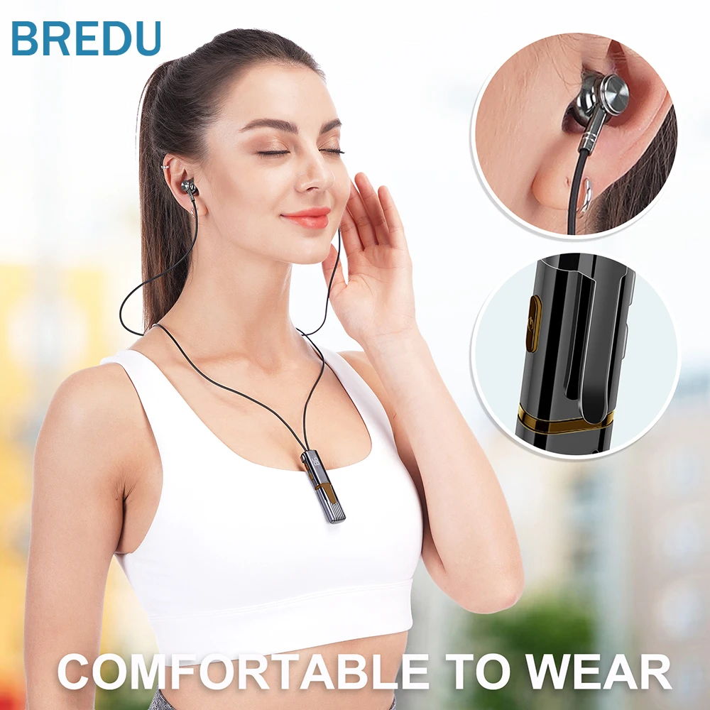 BREDU Sports Wireless smart Headphones,Battery Level Display and Replaceable Battery Noise Reduction Earplugs