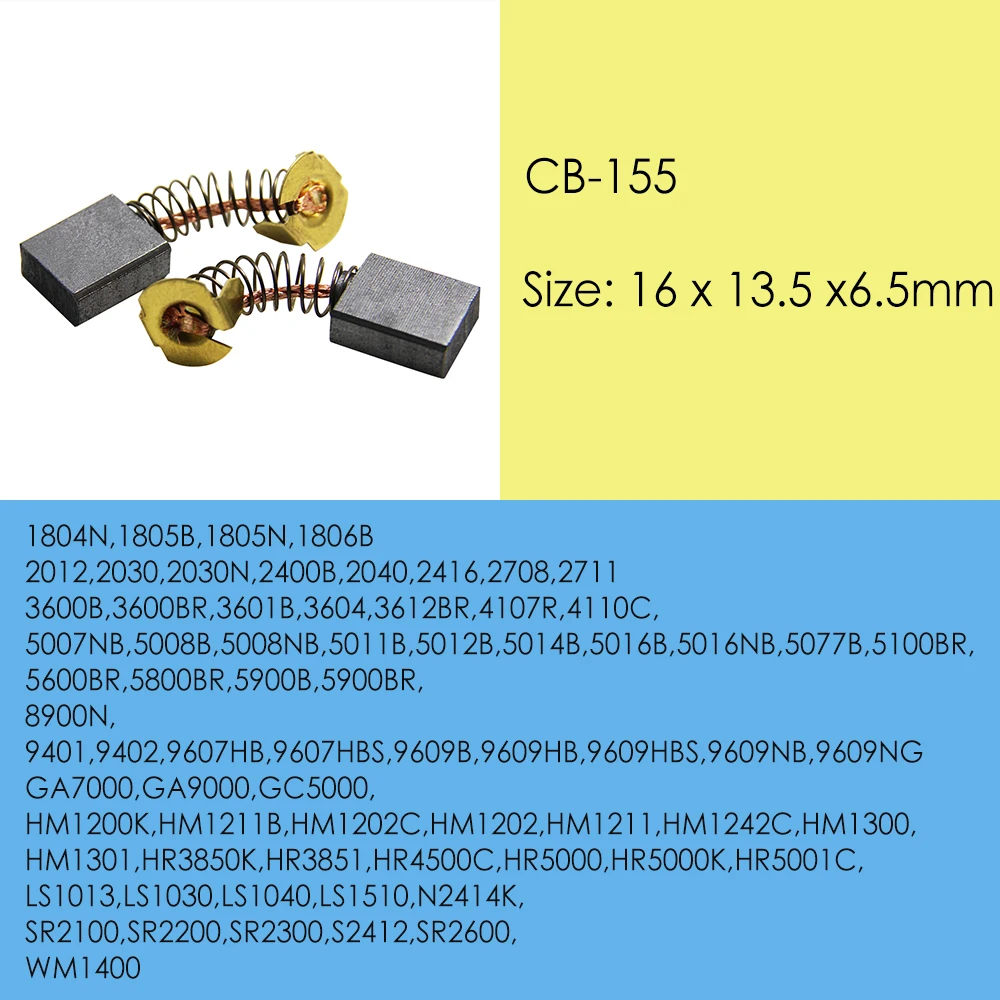 5 Pairs Spare Carbon Brushes CB155 Replacement Part No.181048-2 for Makita Electric Motors HR3850K HR4500C HR5000K