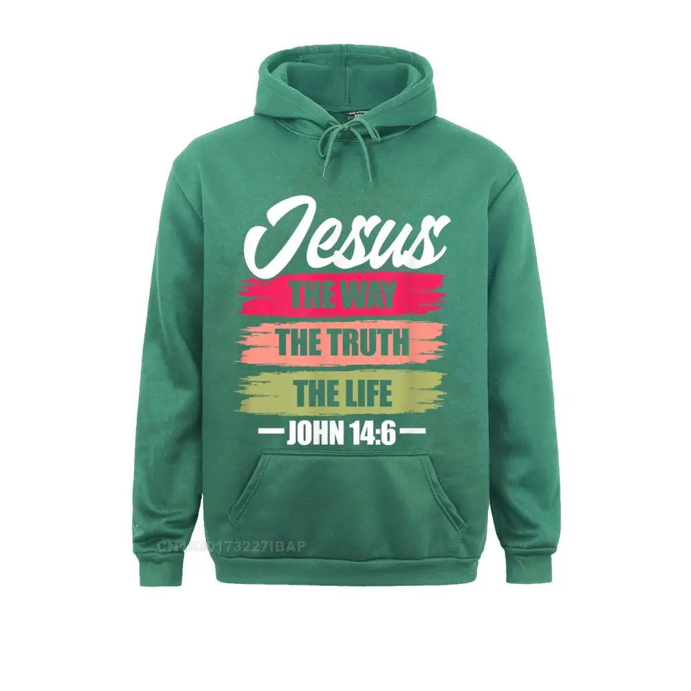 Jesus The Way Truth Life John Christian Bible Verse Hooded Pullover Sweatshirts For Men Printed On Hoodies Plain Clothes Unique