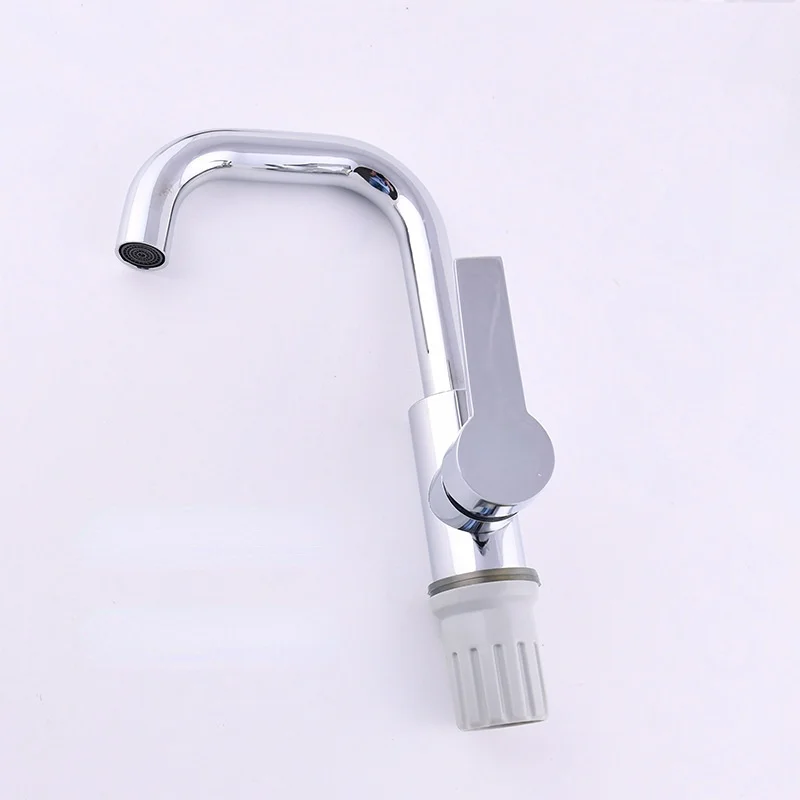 Hot and Cold Three-way Stainless Steel Electroplating Kitchen Faucet Wash Basin Hot and Cold Faucet 7-shaped Tube Rotary Faucet