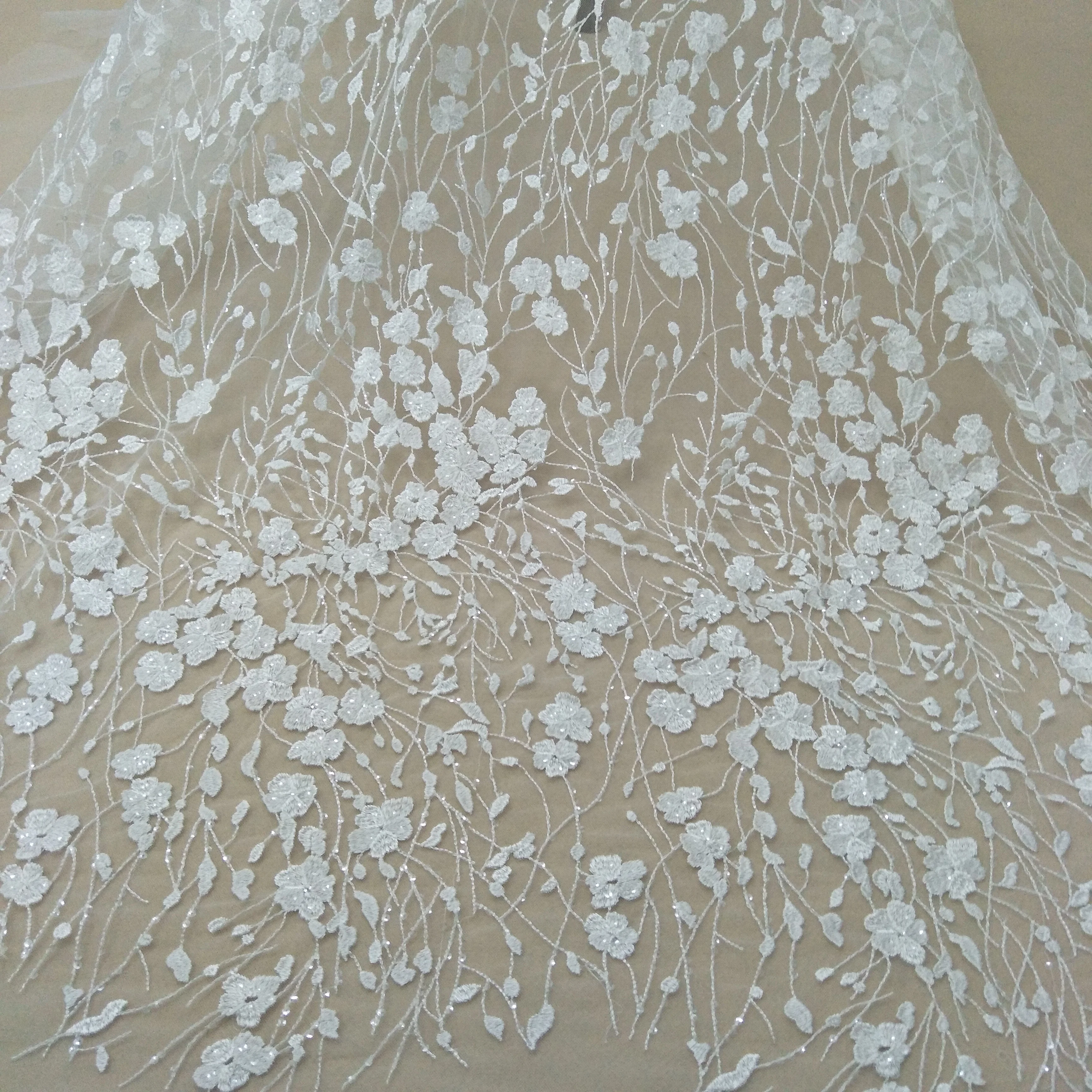 fashion small lace fabric wedding gown lace fabric elegant dress lace fabric sequins lace sell by yard