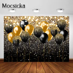 Mocsicka Black Gold Backdrop for Birthday Wedding Graduation Party Photography Background Glitter Gold Balloon Party Decorations