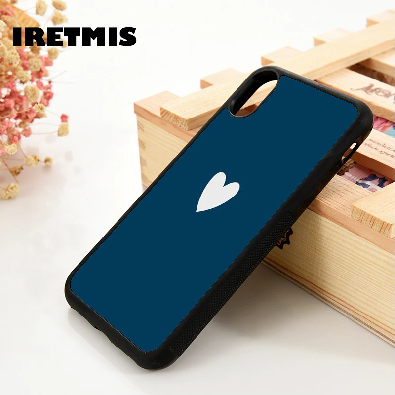 Iretmis 5 5S SE 6 6S TPU Silicone Rubber Phone Case Cover for iPhone 7 8 Plus X Xs 11 12 MINI Pro Max XR Blue Heart