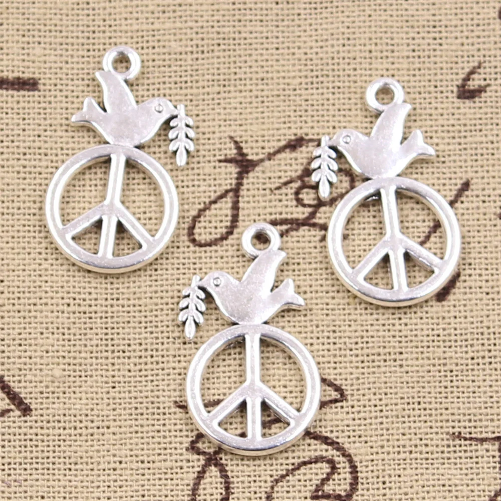 15pcs Charms Peace Dove With Olive 28x16mm Antique Silver Color Pendants DIY Crafts Making Findings Handmade Tibetan Jewelry