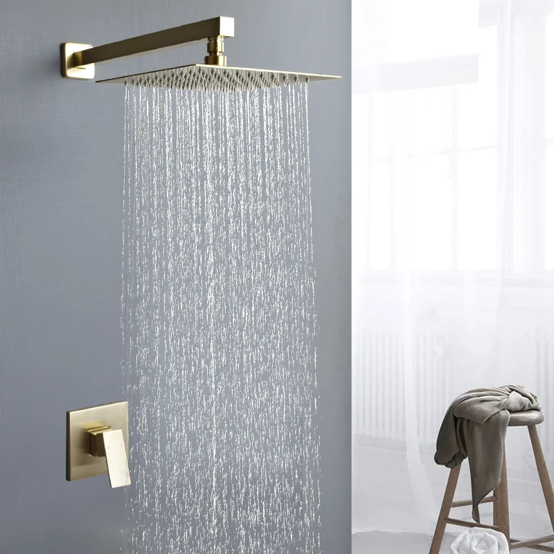 High Quality Copper Black Hot And Cold Waterfall In Wall Mounted Concealed Bathroom Rain Shower Set