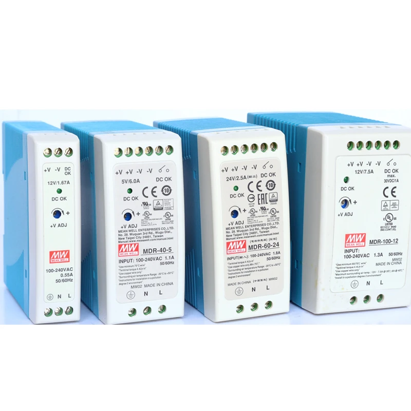 MEAN WELL MDR-10 20 40 60 100 - 5 12 15 24 48 meanwell MDR -10 -20 -40 -60 -100 W 5 12 15 24 48 V Output Industrial DIN Rail