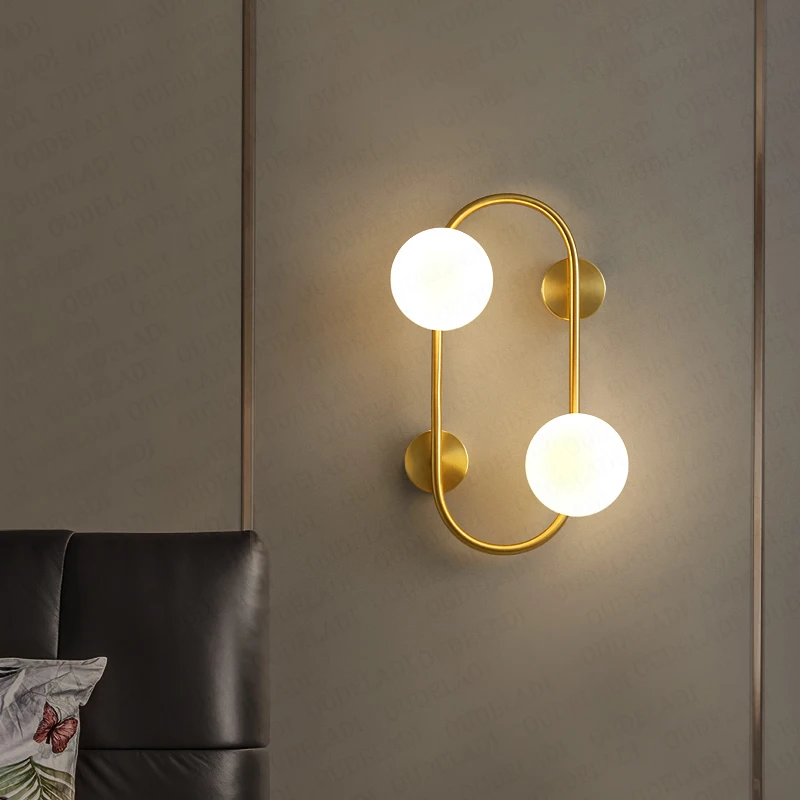 

Glass ball LED Brass Wall Lights Modern living room Bedroom Bedside Wall sconce Hotel Stair Home Decoration Indoor Lighting