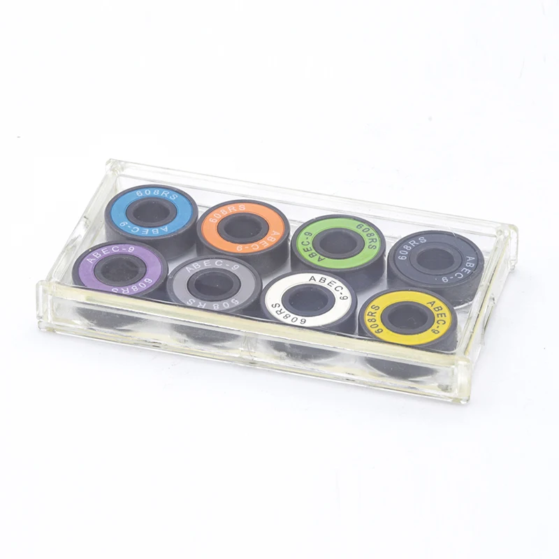 Free Shipping! 8pcs/box 8x22x7mm ABEC-9 Skateboard Ball Bearing Longboard Bearings 608 2RS With Plastic Boxes