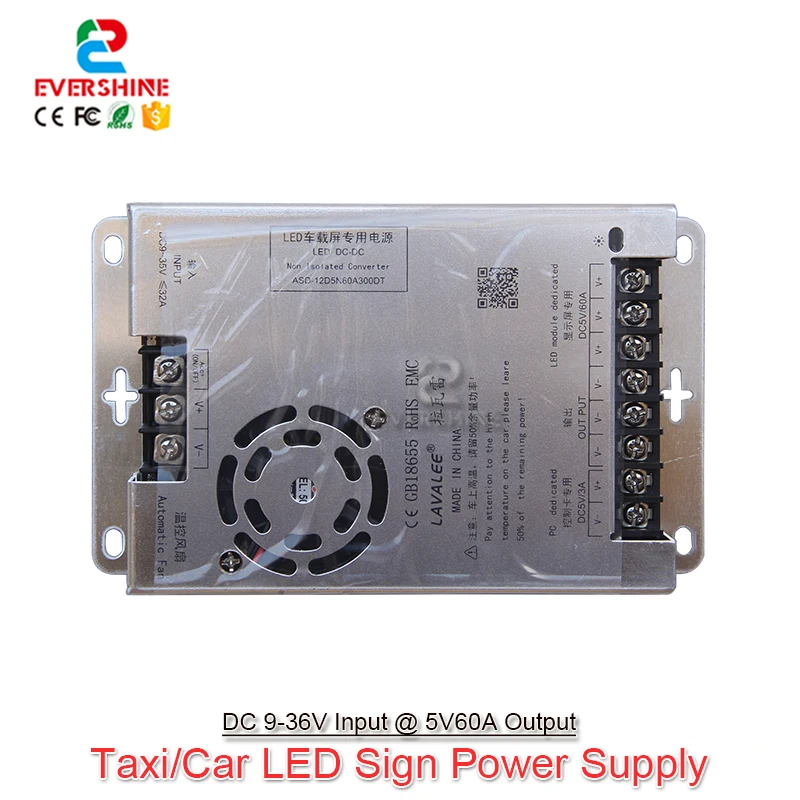 

LAVALEE Converter DC9V to 36V Input to 5V60A 300W Ultra Thin High Efficiency For Taxi Car LED Sign Dedicated Power Supply