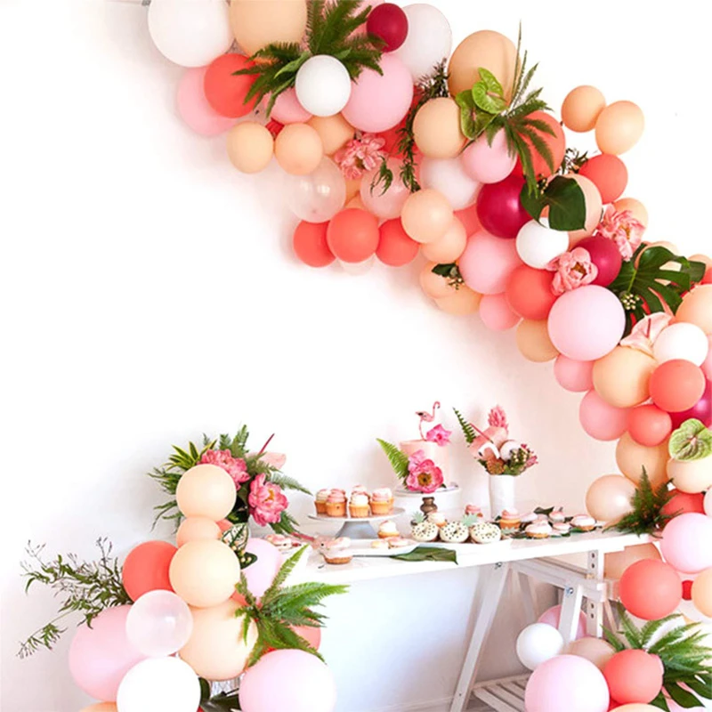 Balões de látex brancos rosas, decoração de festa de aniversário, casamento, chá de bebê, kit de arco de confete bexiga com 100 peças