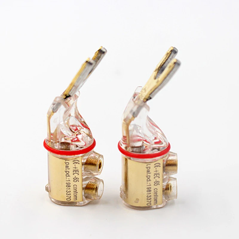 Pure Red Copper Y Shape Speaker Cable Adapter Jack Plugs Screwing Audio Spade Plug Connector - ( 4 Pcs )