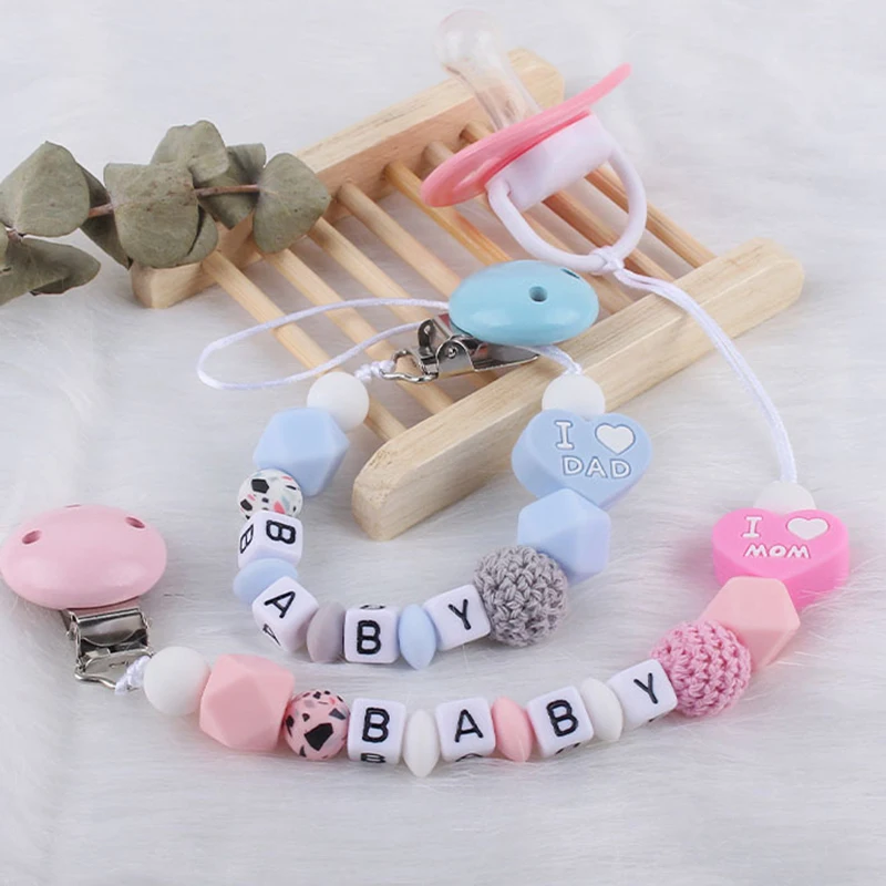 Silicone Baby Pacifier Clips Chains Personalised Name Handmade Pacifier Clips Holder Chains for Babies Nipple Teether Toys Gifts