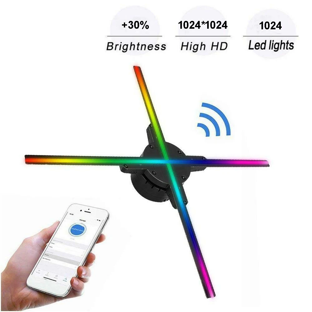 Xintai Touch 70CM 3D Hologram Projector Fan 1024 LED Holographic Imaging Lamp Player 3D Remote Advertising Display Projector