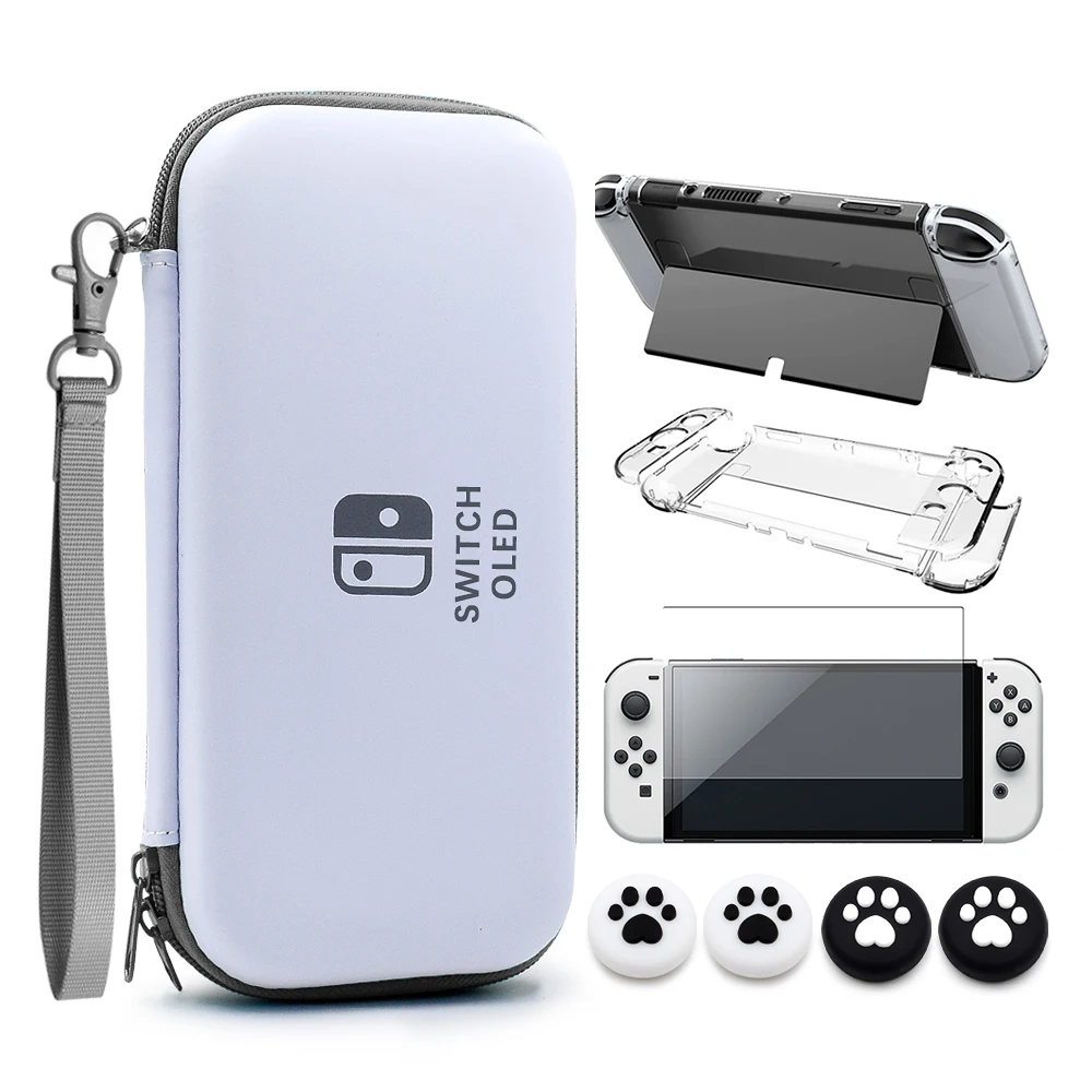 Switch OLED Accessories Kit Storage Carry Case Handbag PC Clear Cover Case With  Nanometer soft film  For Nintendo Switch OLED